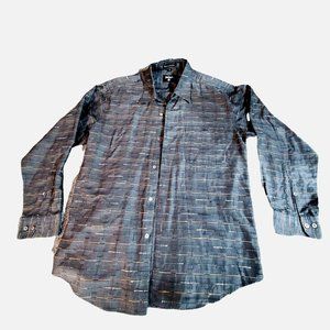 Minos Shirt Mens Size Medium Woven in Austria Button Up Multi Color Accent Weave